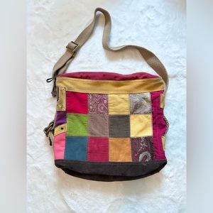 Vintage Lucky Brand Y2K Patchwork Crossbody Messenger Bag Leather Suede Corduroy